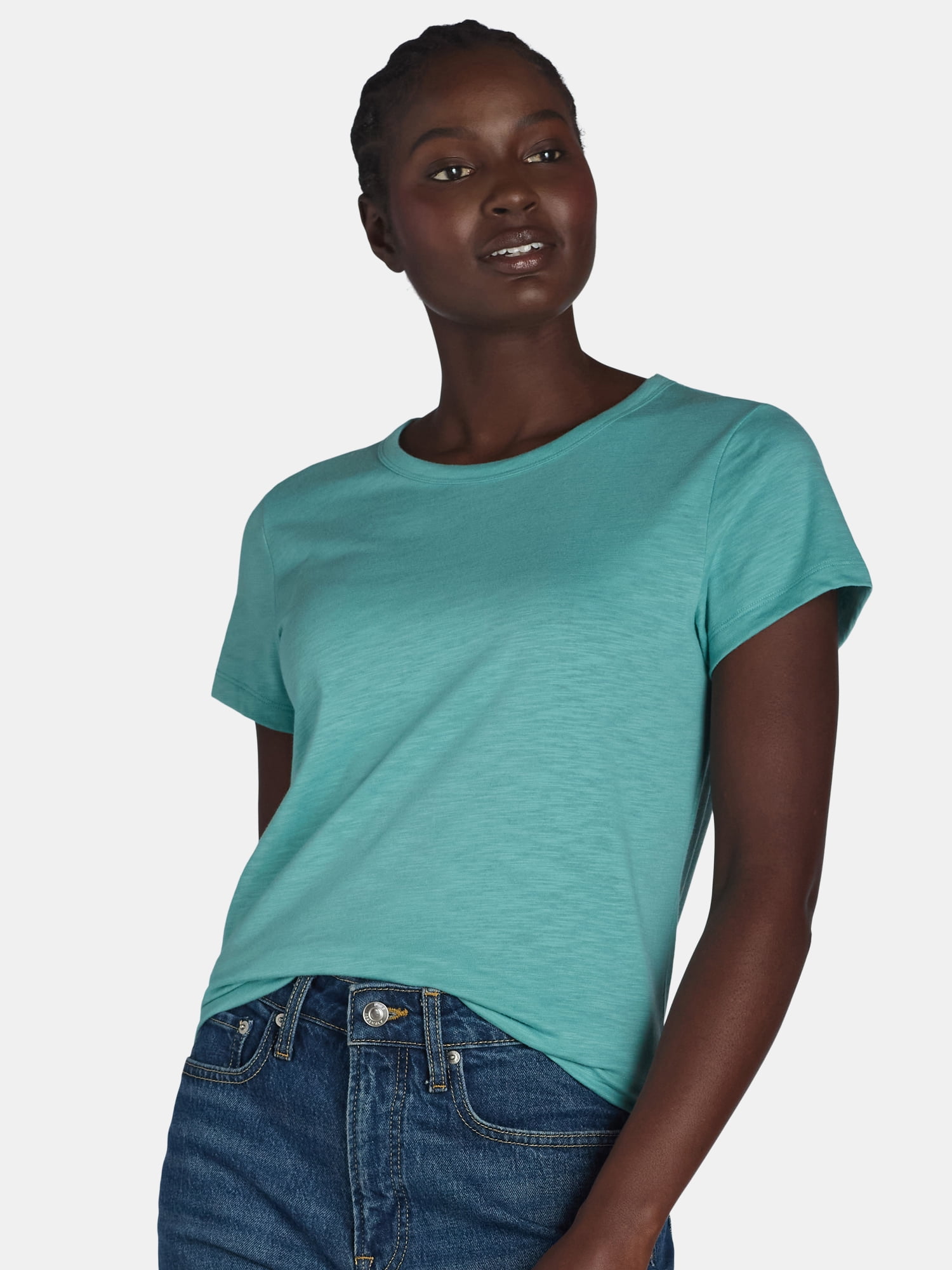 Time and Tru Women's Slub Jersey Crewneck Tee with Short Sleeves, Sizes XS-XXXL