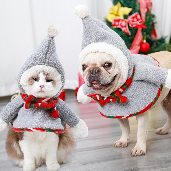 Small Dog Cat Pet Costume Outfits Christmas Santa Claus Hat Scarf Cosplay Dressing up Xmas Party Fashion New Year Clothing Accessories for Small Pet Cat Dog