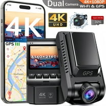 Dash Cam, Artsic 4K Dash Cam Front and Rear with Wi-Fi & GPS, APP Control, Dual Dash Camera for Cars with WDR Night Vision, G-Sensor, 24H Parking Mode, 32GB Card, Support 256GB Max, Black