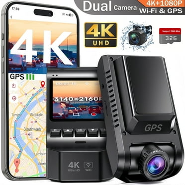 Dash Cam, Artsic 4K Dash Cam Front and Rear with Wi-Fi & GPS, APP Control, Dual Dash Camera for Cars with WDR Night Vision, G-Sensor, 24H Parking Mode, 32GB Card, Support 256GB Max, Black