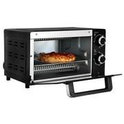 Total Chef Countertop Toaster Oven, Pizza Maker, 4 Slice Capacity Compact Oven, Bake, Toast, Roast, Broil, Natural Convection, Black And Stainless Steel