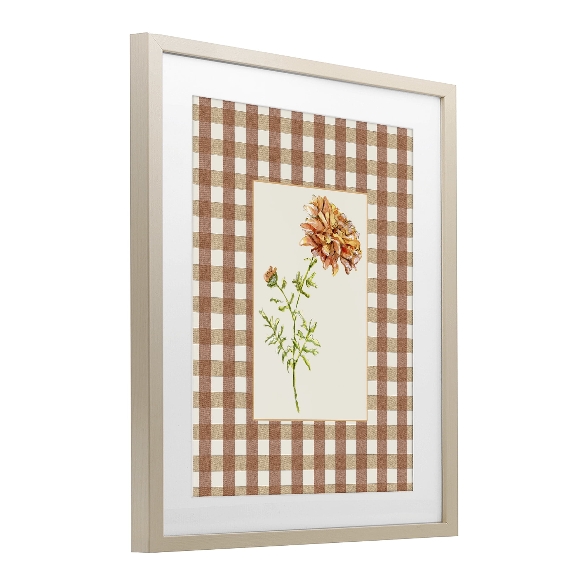 Stupell Industries Plaid Marigold Flower Birch Framed Print Under Glass, design by Lisa Wehmeyer