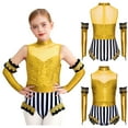 thumbnail image 7 of iiniim Girls Circus Outfit Sequin Striped Leotard with Arm Sleeve Set for Carnival Fancy Party Yellow 8, 7 of 7