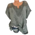 thumbnail image 4 of Moda Mujer Causal V-Cuello Blusa sólida Camiseta de manga corta Tops de encaje de verano Fridja  ghk5751, 4 of 6
