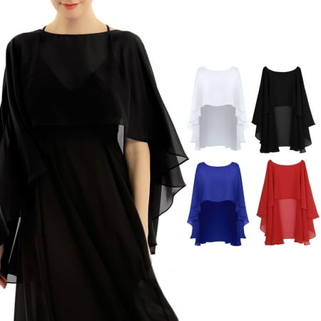 

Clinaoy Women Solid Color Chiffon Shawl Irregular Hem O-neck Sling Dress Gown Thin Pullover Shawl Fashion Accessories
