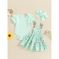 thumbnail image 2 of Bagilaanoe 3Pcs Newborn Baby Girls Overalls Dress Set Ribbed Short Sleeve Romper Tops + Suspender Skirt + Headband 3M 6M 12M 18M Infant Casual Clothes, 2 of 7