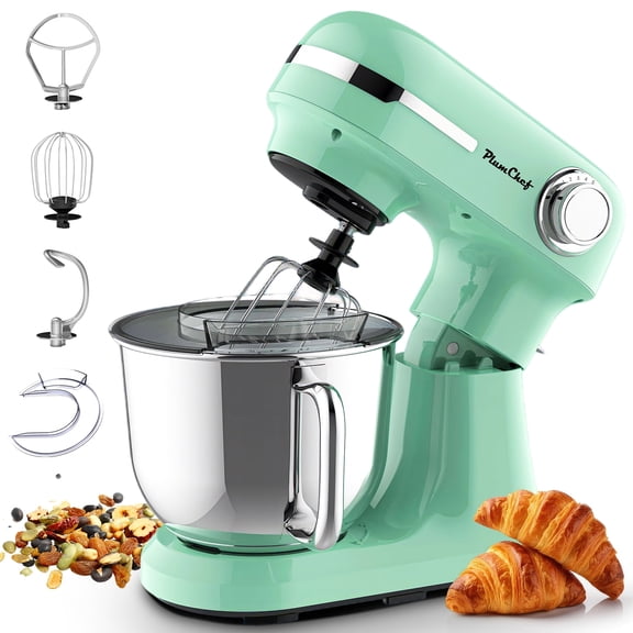 Plum Chef 5.5QT & 4.5QT Dual Bowls Stand Mixer, 12-Speed Tilt-Head Food Mixer for 4 to 6 family, Dough Mixer with Stainless Steel Bowls, Dough Hook, Flat Beater, Whisk included, Light Blue