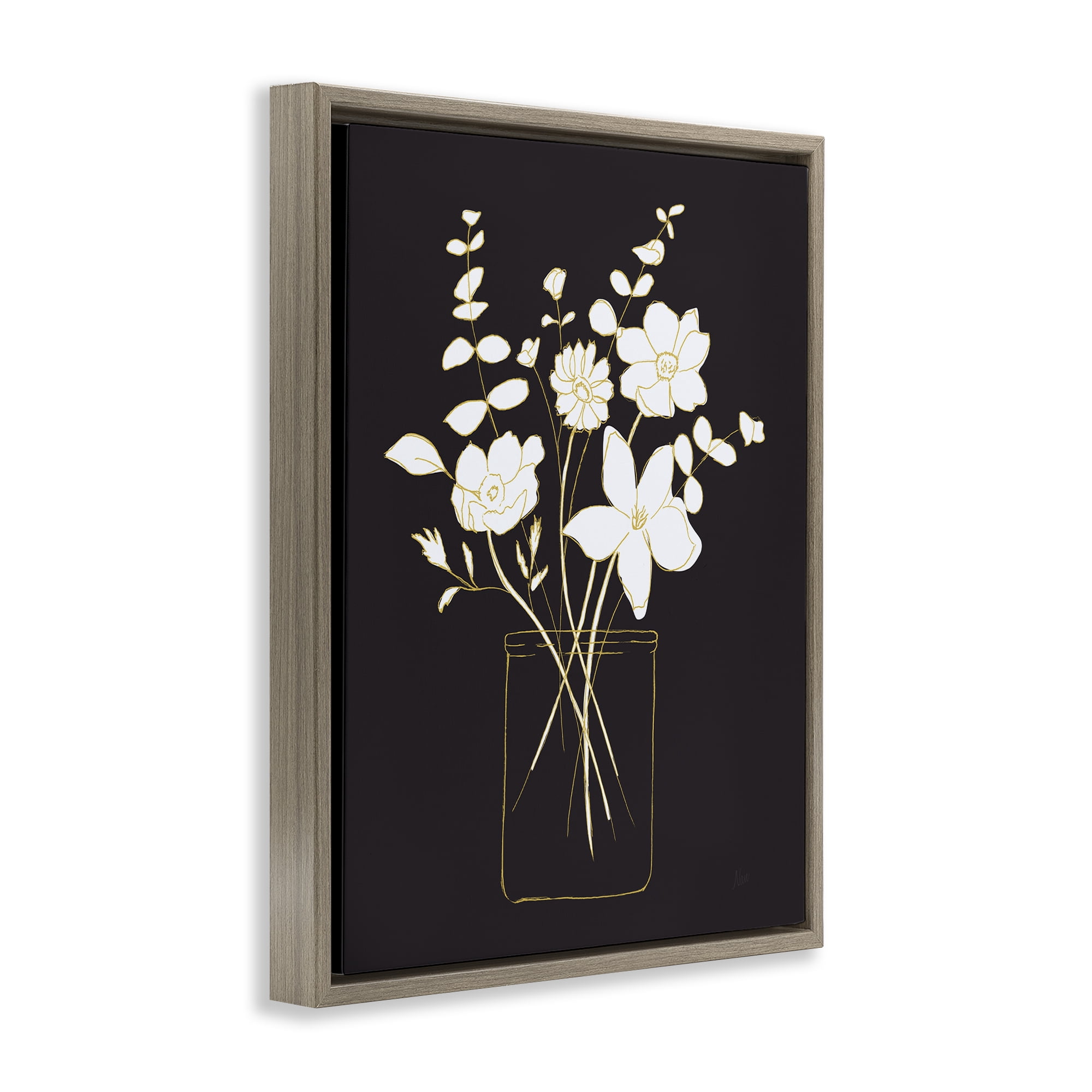 Stupell Industries Classy White Flowers Botanical & Floral Painting Brown Floater Framed Art Print Wall Art, 25 x 31