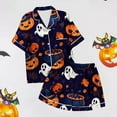 thumbnail image 6 of Ulitacool Sexy Pajamas For Womens Halloween Lapel Sleepwear Pumpkin Print Tops Short Jammies Short Sleeve Nightwear Autummn Winter Fashion Outfits L Orange, 6 of 7