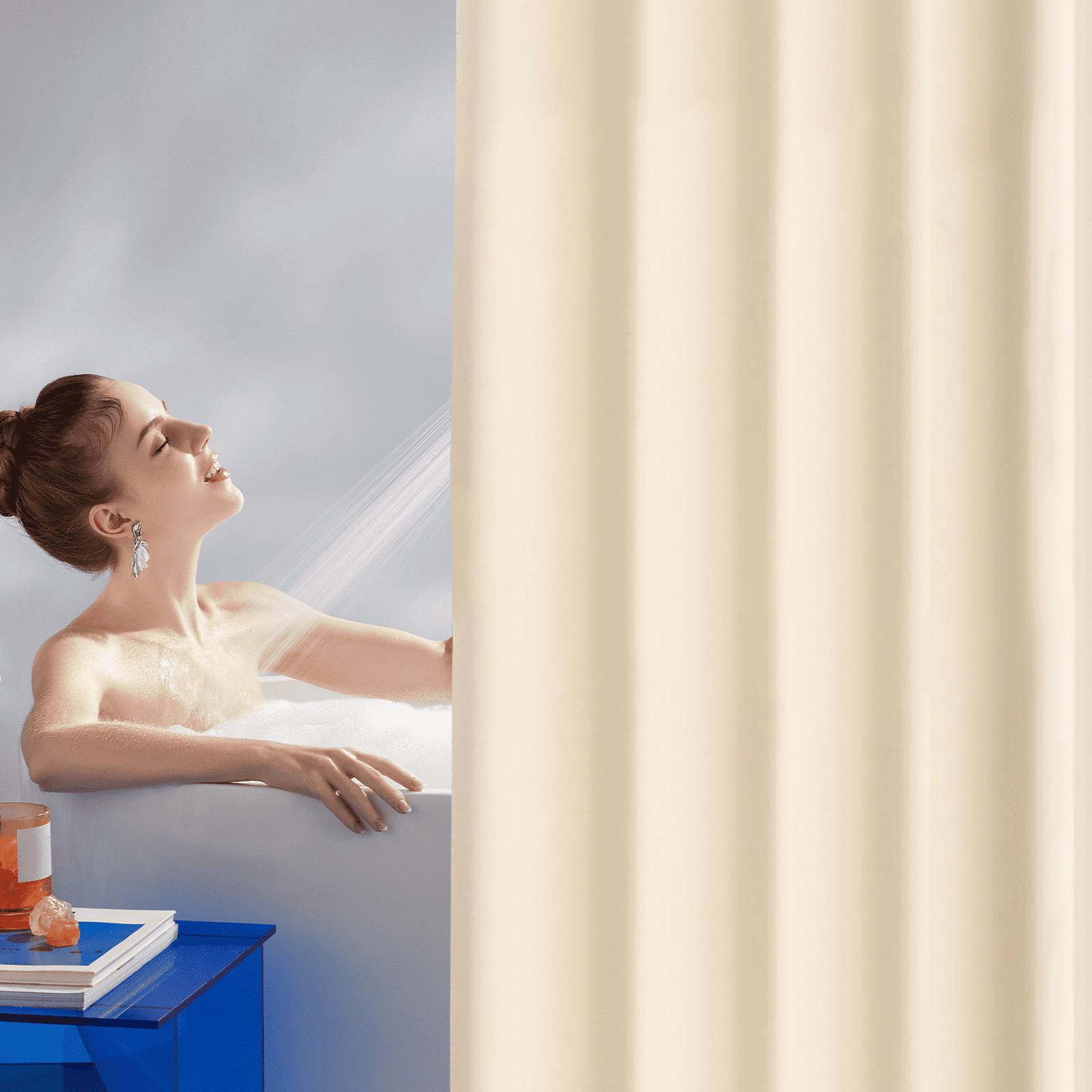 Dznils Extra Long Beige PEVA Shower Curtain Liner with Hooks Mildew Resistant, 72" W x 78" H, 2 Pack