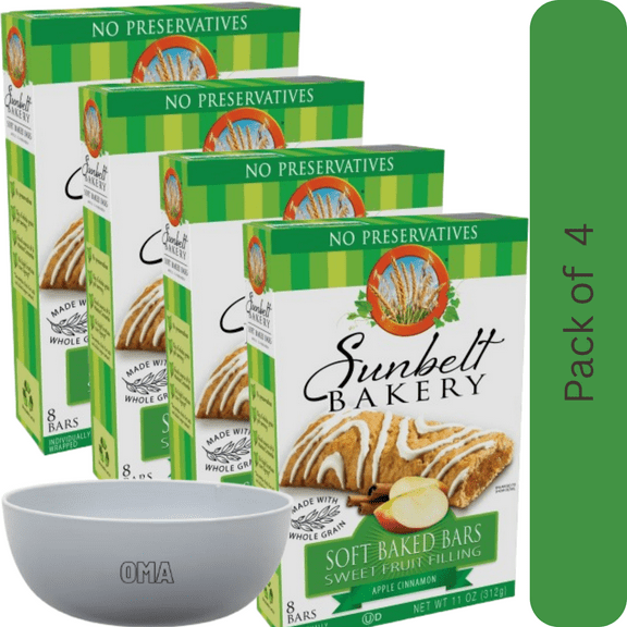 Sunbelt Bakery Soft Baked Bars Apple Cinnamon, 4 Pack (8 Count Each) – with Bowl by OMA