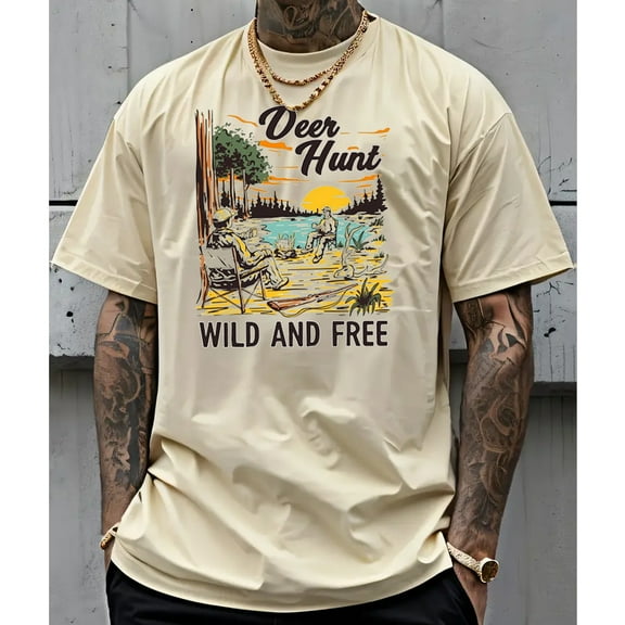 Deer Hunting T-Shirt – Retro Wilderness Graphic Tee for Men Who Hunt, Vintage-Style Buck Design for Outdoorsmen & Nature Lovers