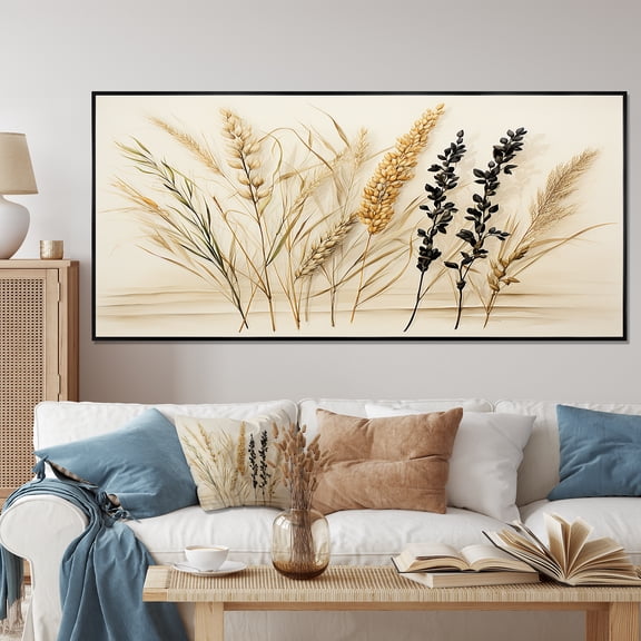 Designart "Vintage Botanica Collection Herbs I" Oversized Floral Framed Wall Art - Traditional Beige Herbs Entryway Framed Wall Art Print