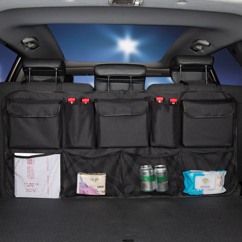Organizer Back Seat Mesh Pockets Foldable Cargo Storage Bag Back Seat Trunk Organizer Hanging for SUV and Many Vehicles 