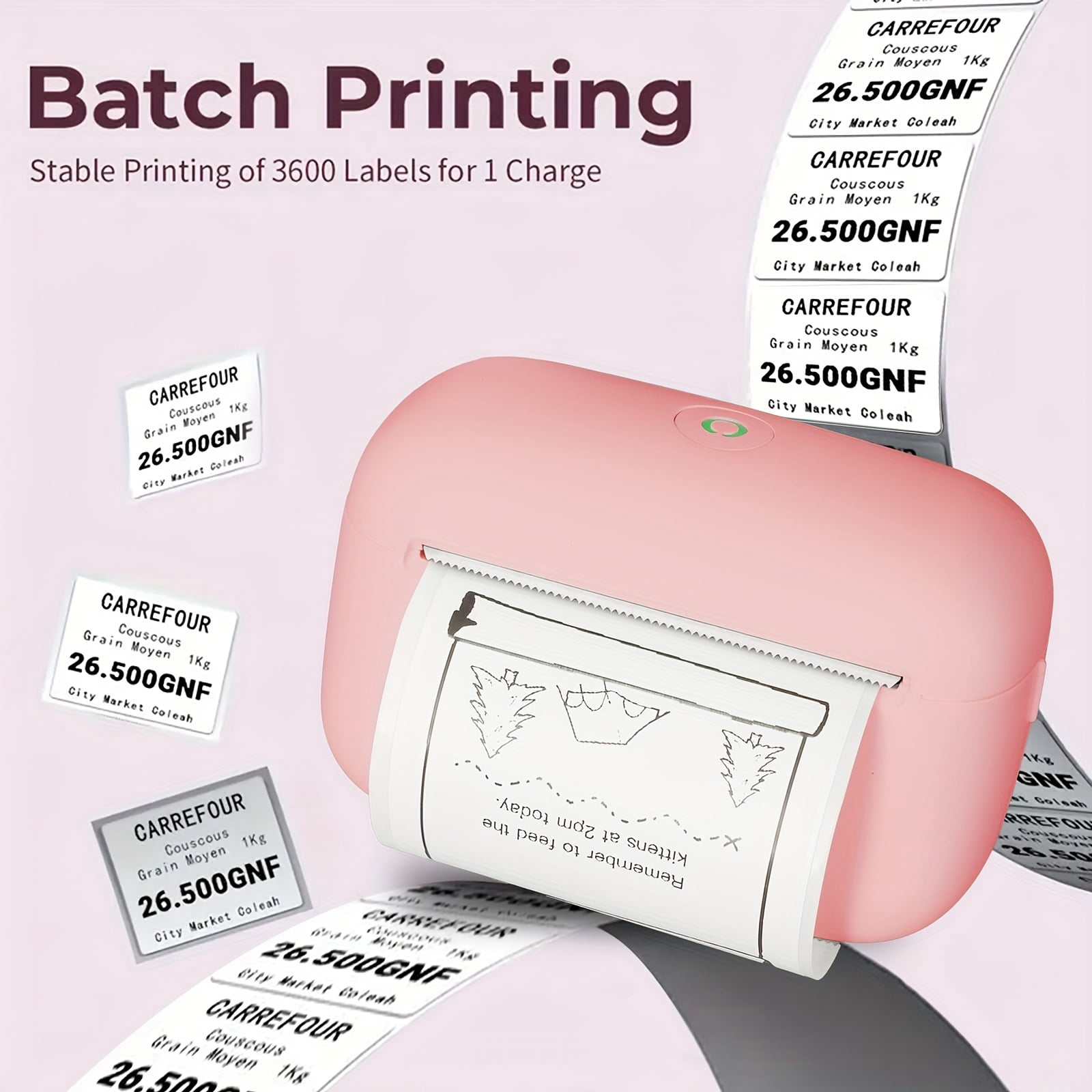 Inkless Portable Thermal Label Printer with Free Paper, Wireless Barcode Sticker Maker for Clothing Jewelry Retail Mailing Journals DIY Birthday Gifts