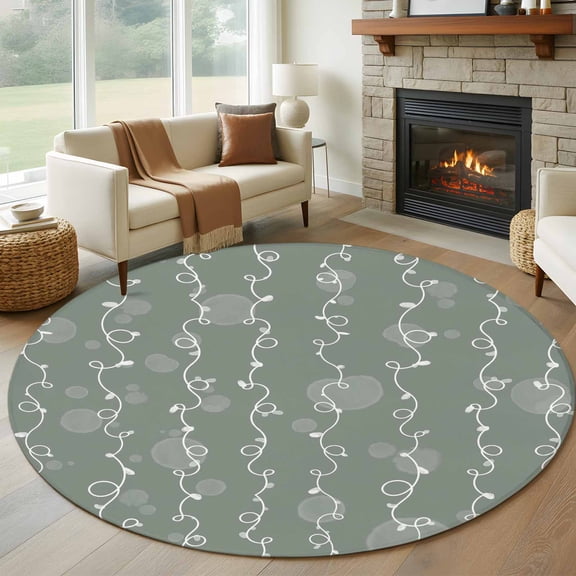 Sage Green Round Area Rug 6Ft Washable Circle Rugs for Bathroom Office, Vintage Minimalist Lines Abstract Art Non-Slip Carpet Floor Mats Indoor Outdoor Carpet Runner Aesthetic Home Decor