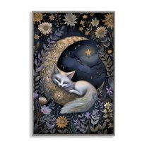 Stupell Industries Fox Sleeping on Moon Animals & Insects Painting Gray Framed Art Print Wall Art, 16 x 24