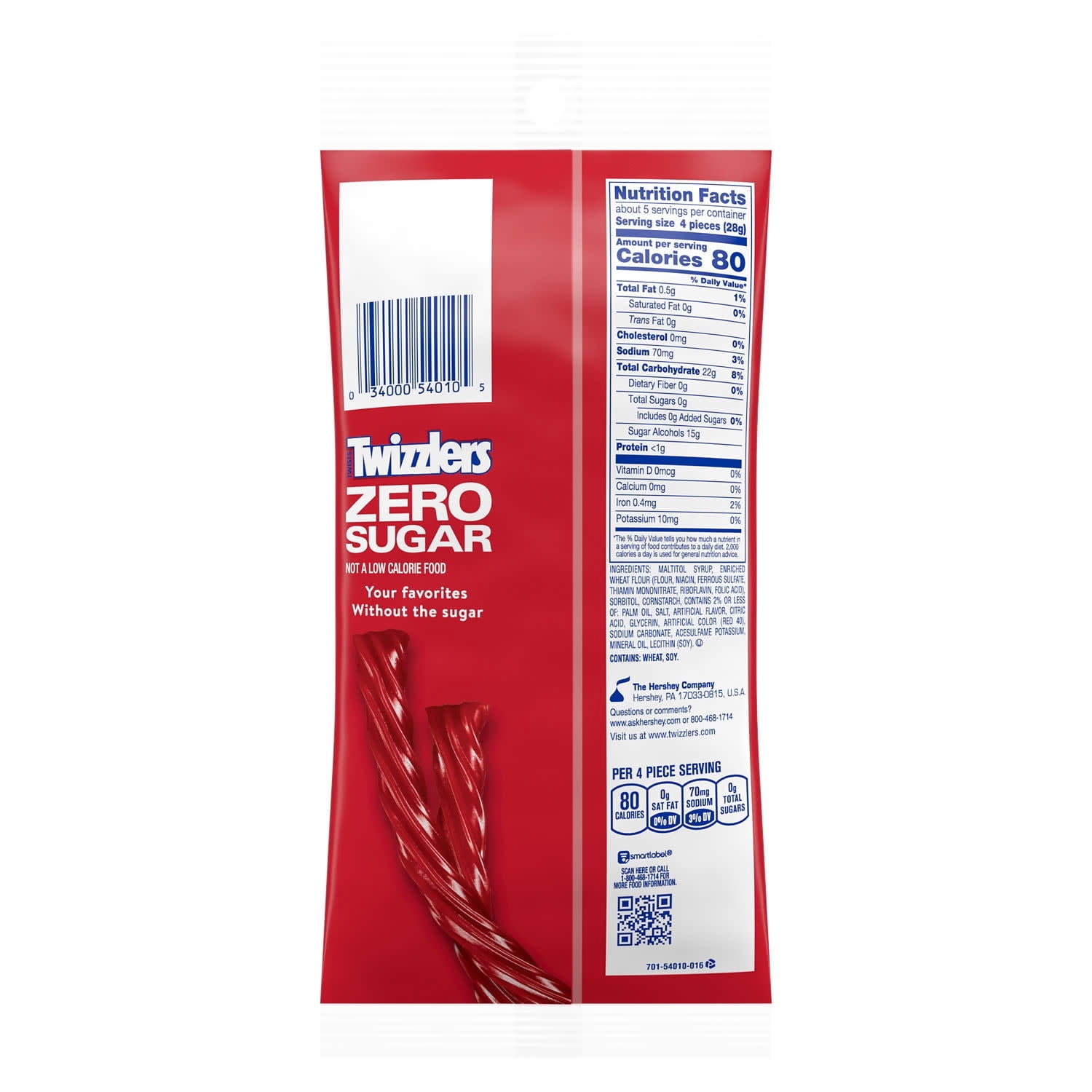 Twizzlers Zero Sugar Twists Strawberry Flavored Licorice Style Candy, 5 oz