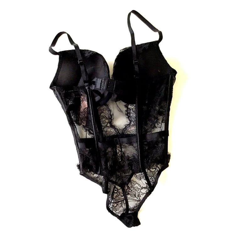 Victoria's Secret Very Sexy Bombshell Add 2 Cups Bra Black Lace Teddy Size  X-Large NWT 