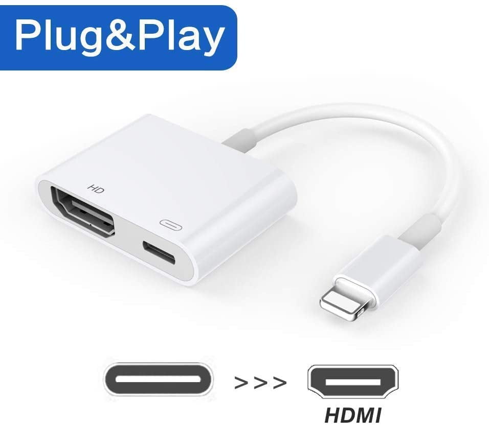 Lightning to HDMI, 4K Lightning Digital AV Audio Adapter, HDMI Sync Screen with Charging Port Compatible for iPhone 11/11 Pro/XR/XS/X 8, iPad on HDTV/Monitor/Projector