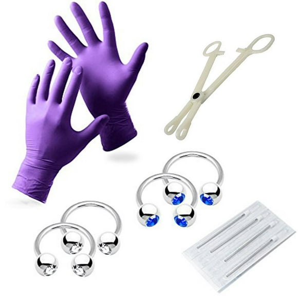 BodyJewelryOnline 10 Pièces 12 Jauge Piercing Kit - Y Compris les Gants, Aiguilles, Outils et Bijoux