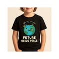 thumbnail image 1 of Kids T-Shirt - Boys & Girls Anti-War Tee with Earth Graduate Design, Soft Cotton Teaching Peace Values, Machine Washable Black Shirt for School Events & Birthday Parties, 1 of 4