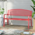 thumbnail image 2 of Abble High Back Outdoor Metal Garden Bench Steel Slat Patio Loveseat Park Bench for Porch Yard Lawn Patio Bench, Red, 2 of 6