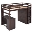 thumbnail image 2 of Twin Size Wooden Loft Bed with Storage Shelves, Drawers, Built-in Desk,and Wardrobe, Full-length Guardrails, Espresso, 2 of 9