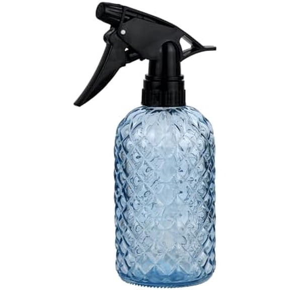 Glass Handheld Spray Bottle - 12oz Refillable Bottle ,Adjustable Nozzle Watering Can for Garden Plants Cleaning Solutions (Blue)