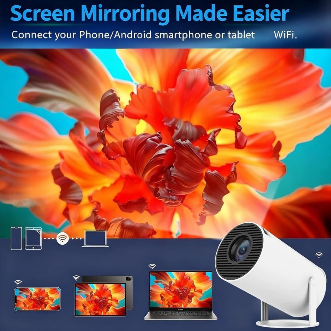 Vistacast Mini 210° Smart Projector With Extra Large-Screen Display, Portable 4K Smart MovieProjector, Android 11.0 Built-in Streaming, WiFi 5G+Bluetooth,Auto Vertical Keystone,for Home&Outdoor (1pc)