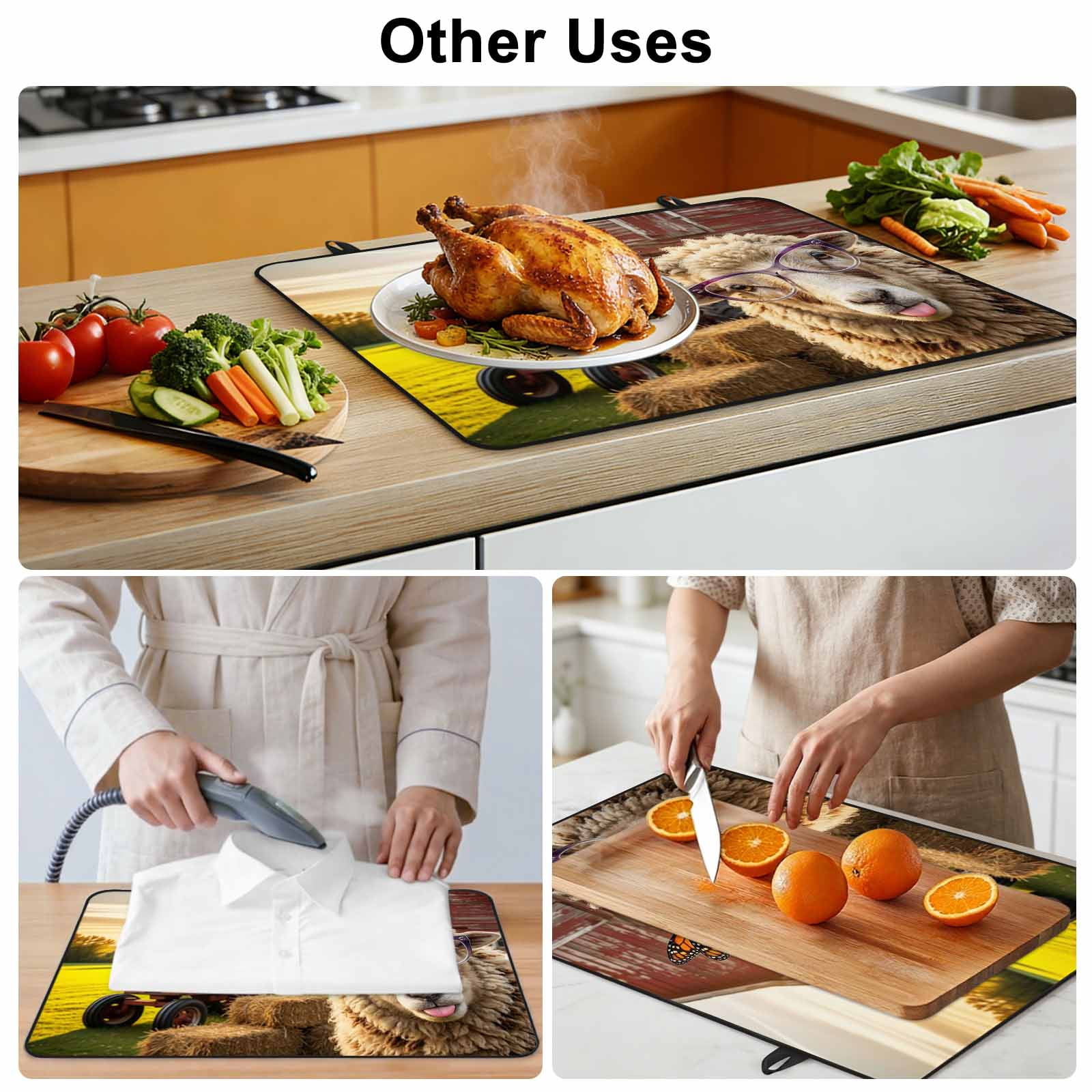 Farm Sheep Stove Top Cover for Electric Stove, Heat-proof & Non Slip Glass Top Stove Cover Protector, Farmhouse Barn Funny Animals Butterfly Kitchen Flat Cooktop Rubber Mat 24x21 Inches
