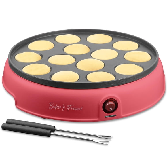 Minimáquina para hacer tortitas Baker's Friend, 14 agujeros, eléctrica, roja