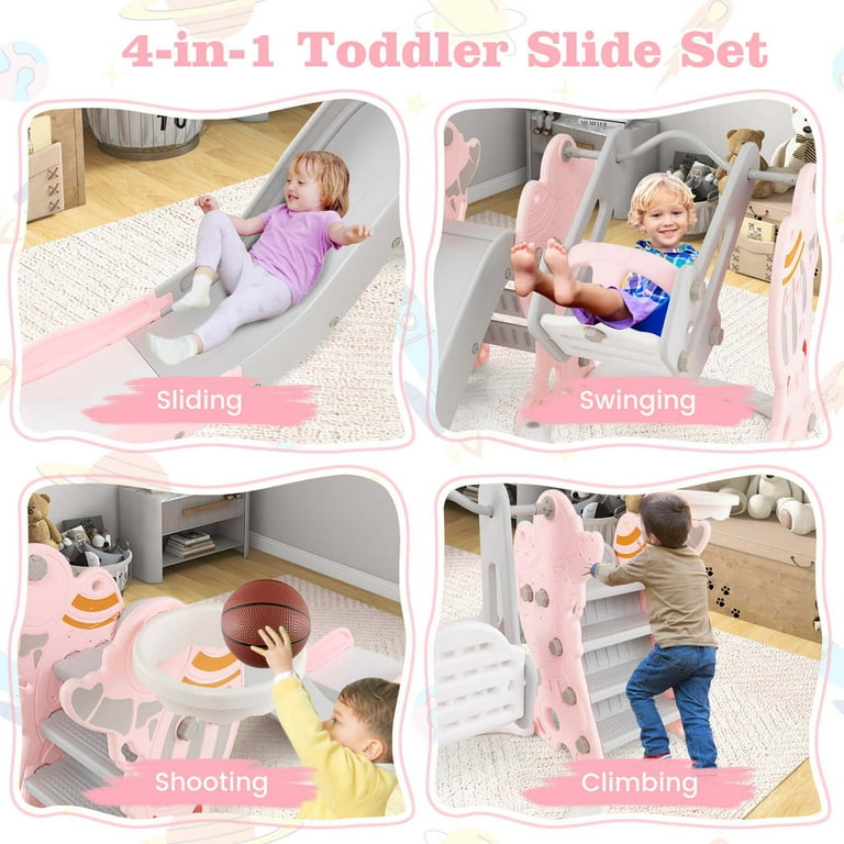 Costway Toddler Slide and Swing Set 4-in-1 Indoor Playground