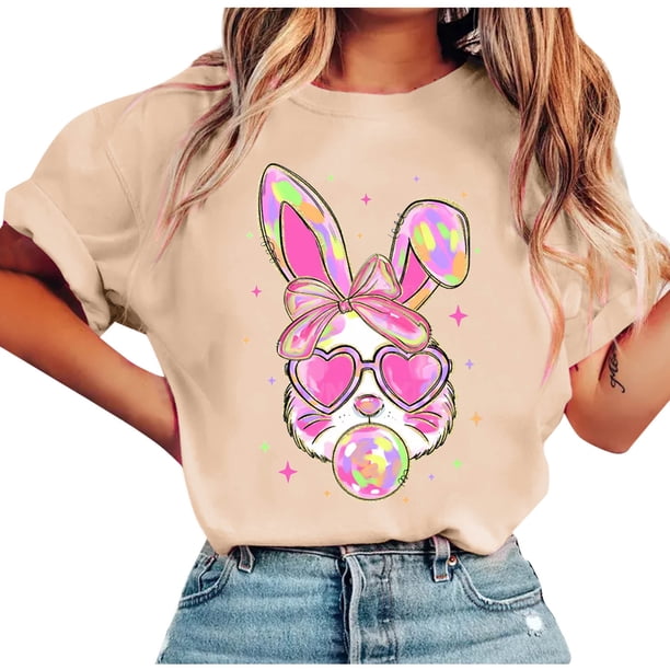 Tops de Manga Corta de Verano para las Mujeres Imprimir Blusa de Cuello Redondo, Moda Ligera de Poliéster Spandex