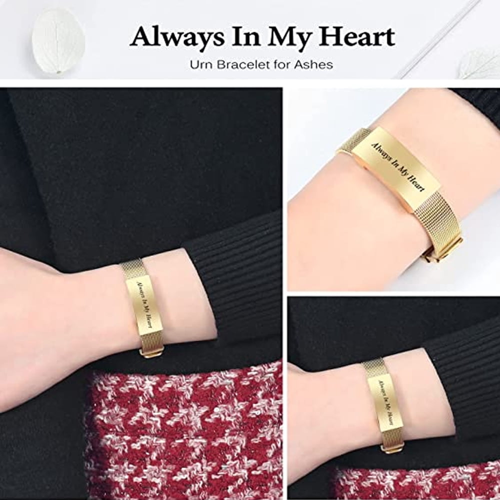 Adjustable Watch Band Cremation Jewelry Urn Bracelet for Ashes Personalized Message Urn Bangle for Women Men Memorial Keepsake-Forever in My Heart