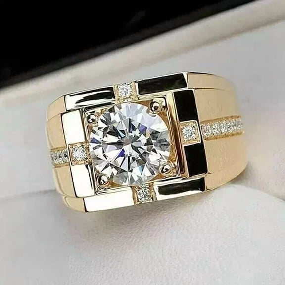 3.00Ct Round Cut Lab Created Diamond Wedding Men's Ring 14k Yellow Gold Plated