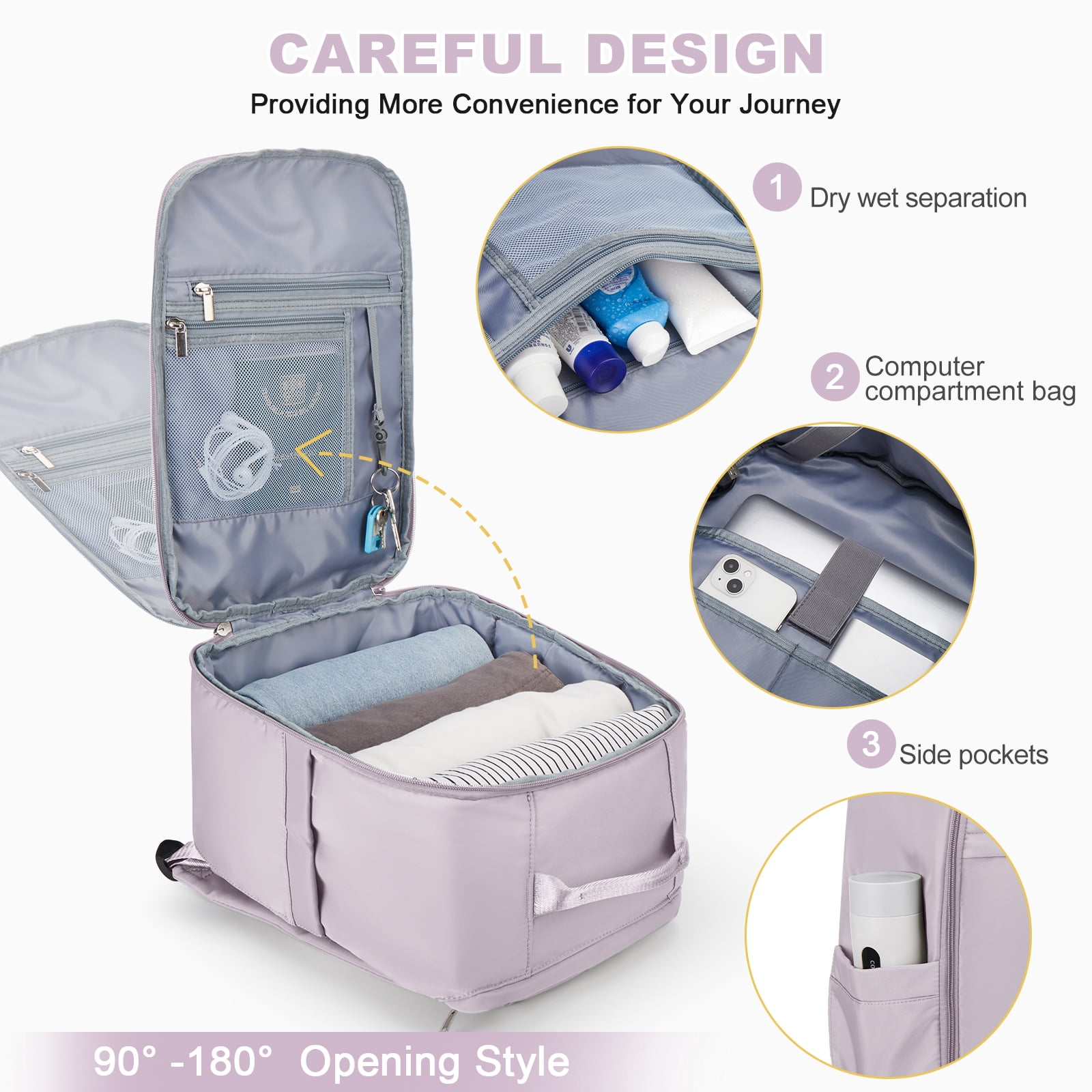 United Airline Approved Personal Item Travel Bag for Women, Underseat Luggage Carry On Backpack for Men, Cabin Size Waterproof Laptop Backpack, Mochila De Viaje, Rucksack Casual Daypack, Purple