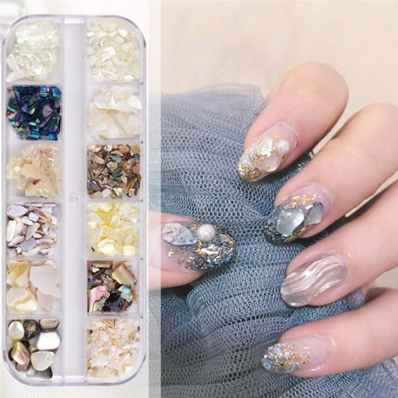 SPRING PARK 12 Grids Irregular Mermaid Broken Nail Shells Glitter Sequins Manicure Nail Glitter Set for Nails Art Decoration