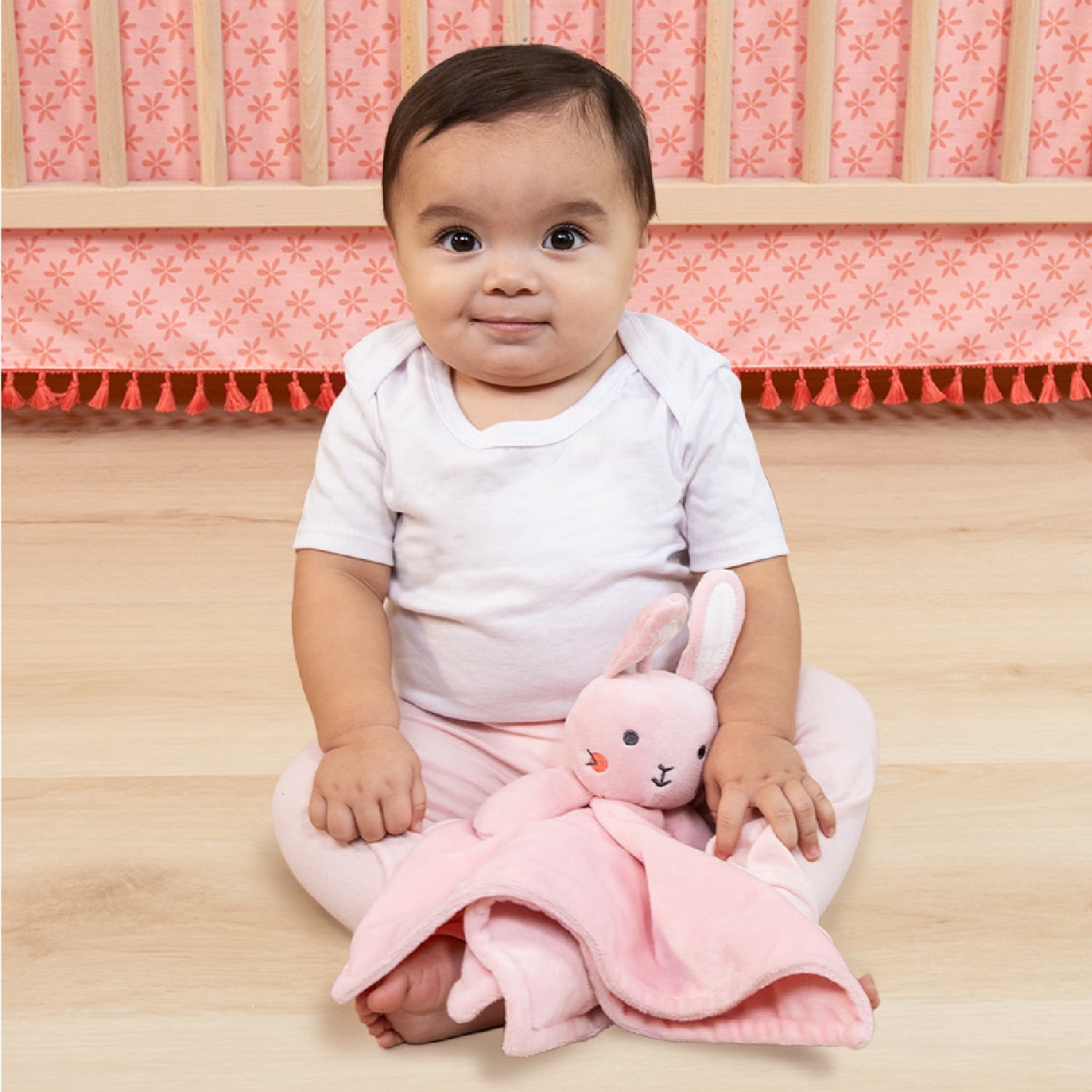 The Peanutshell Tummy Time Baby Play Mat & Lovey Security Blanket Set for Babies, Pink Floral