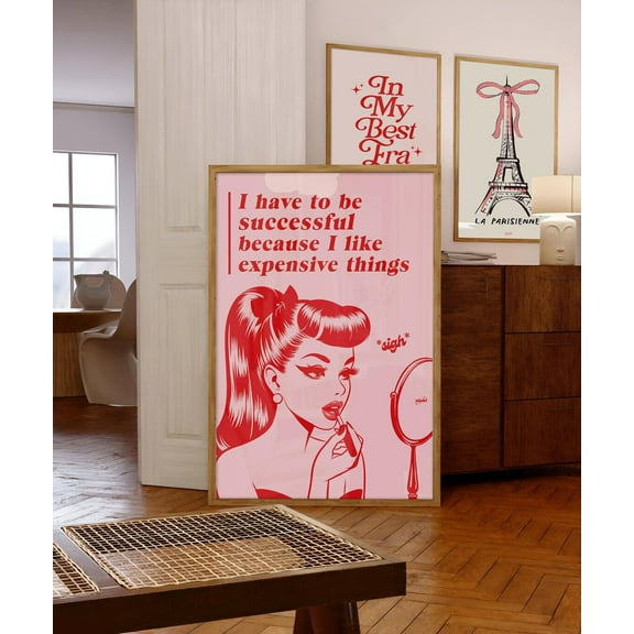 Retro Woman Quote Print, Pink And Red Wall Art, Trendy Preppy Room Decor, Vintage Bathroom Poster, Girly Glam Apartment Home Decor #662, Unframed Poster Size 8x12
