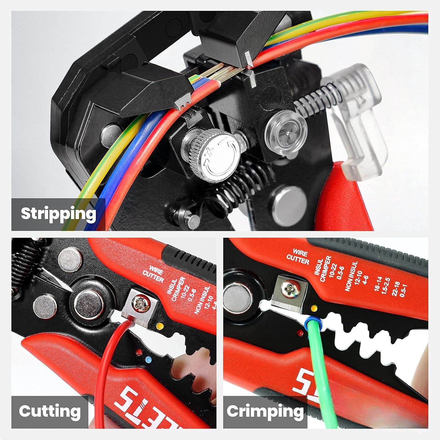 Self Adjusting Wire Stripper - 3 in 1 Heavy Duty Automatic Wire Stripping Tool | 10-24 AWG Wire  for Electrical  , Crimping Tool