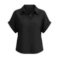 thumbnail image 5 of Gamivast Button Down Shirts for Women Collared Short Sleeve Business Casual Work Tops Loose Fit Subtle Striped Texture Soft Breathable Professional Summer Tops, 5 of 6
