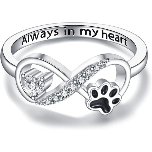 Paw Print Ring Sterling Silver Memorial Cat Paw Print Ring Dog Infinity Puppy Pet Claw Rings for Women Cat Dog Jewelry for Women