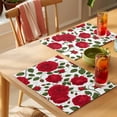 thumbnail image 4 of Valentine's Day Flowers Placemats Set of 4, Red Roses Floral Green Leaves Botanical Non-Slip Place Mats Washable Table Mats for Kitchen Dining Table Decorations Indoor/Outdoor, 4 of 9