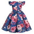 thumbnail image 4 of Odeerbi Kids Girls Floral Princess Dress Ruffle Sleeve Bowknot Gowns Birthday Party Dress Children's Printed Bow Dress Stage Performance Outfits Blue, 4 of 9