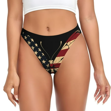 KLL Patriotic USA Butterfly Art for Women Underwear Thongs Sexy G-String for Women Seamless Panties Undies Low Rise Thong Panties Fit for Everyday Wear/Yoga/Special-4X-Large