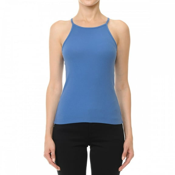 ShezPretty Women's High Halter Neck Ribbed Halter Racerback Tank Top (Medium, DARK DENIM)