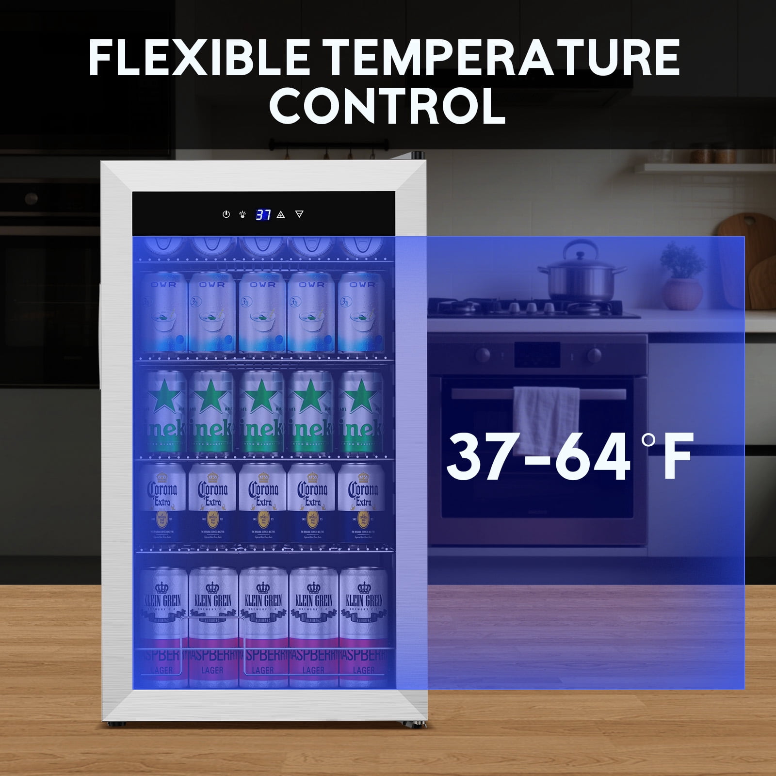 TITTLA 130 Can Beverage Refrigerator with Glass Door,3.2 Cu.ft Wine Coolers,Touch Control Panel On the Glass,Freestanding Mini Fridge,Silver