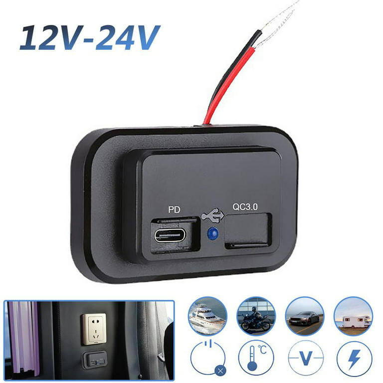 Tohuu 12v USB Outlet Automotive USB Port Panel Mount Dual Port 12V-24V  Quick Car Charger Female For Cars Bus RV Automotive Marine Truck Golf Cart  Punch-Free opportune 
