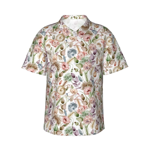Balery Floral Camisas hawaianas de manga corta para hombre, camisas playeras de corte holgado, camisas de vacaciones con botones,X-Large